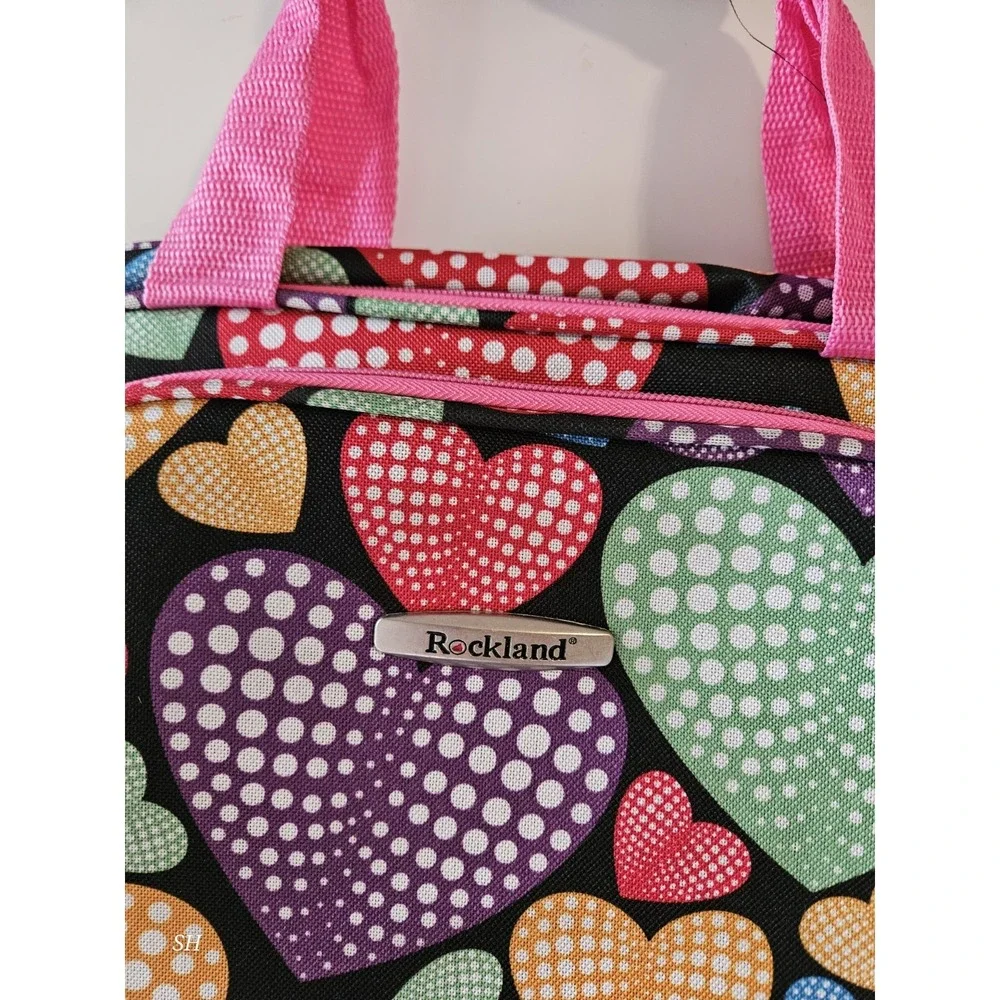 Rockland Insulated Lunch Bag Cooler Tote Multi Color Hearts Pink Handles‎ 14